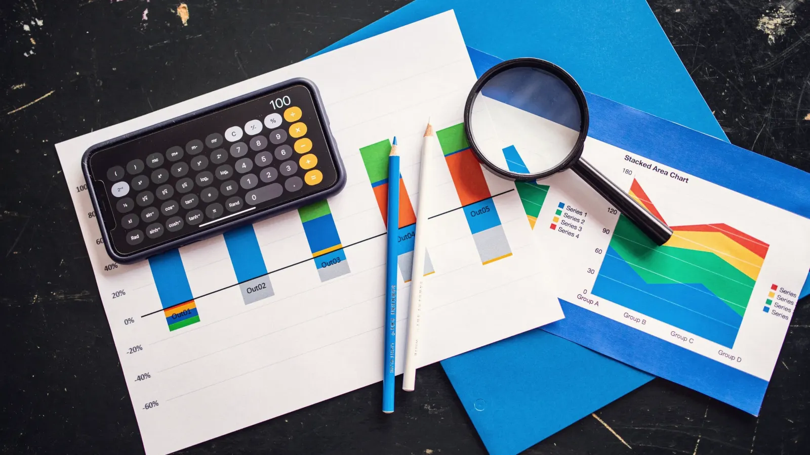 Gráficos impresos con lupa y calculadora